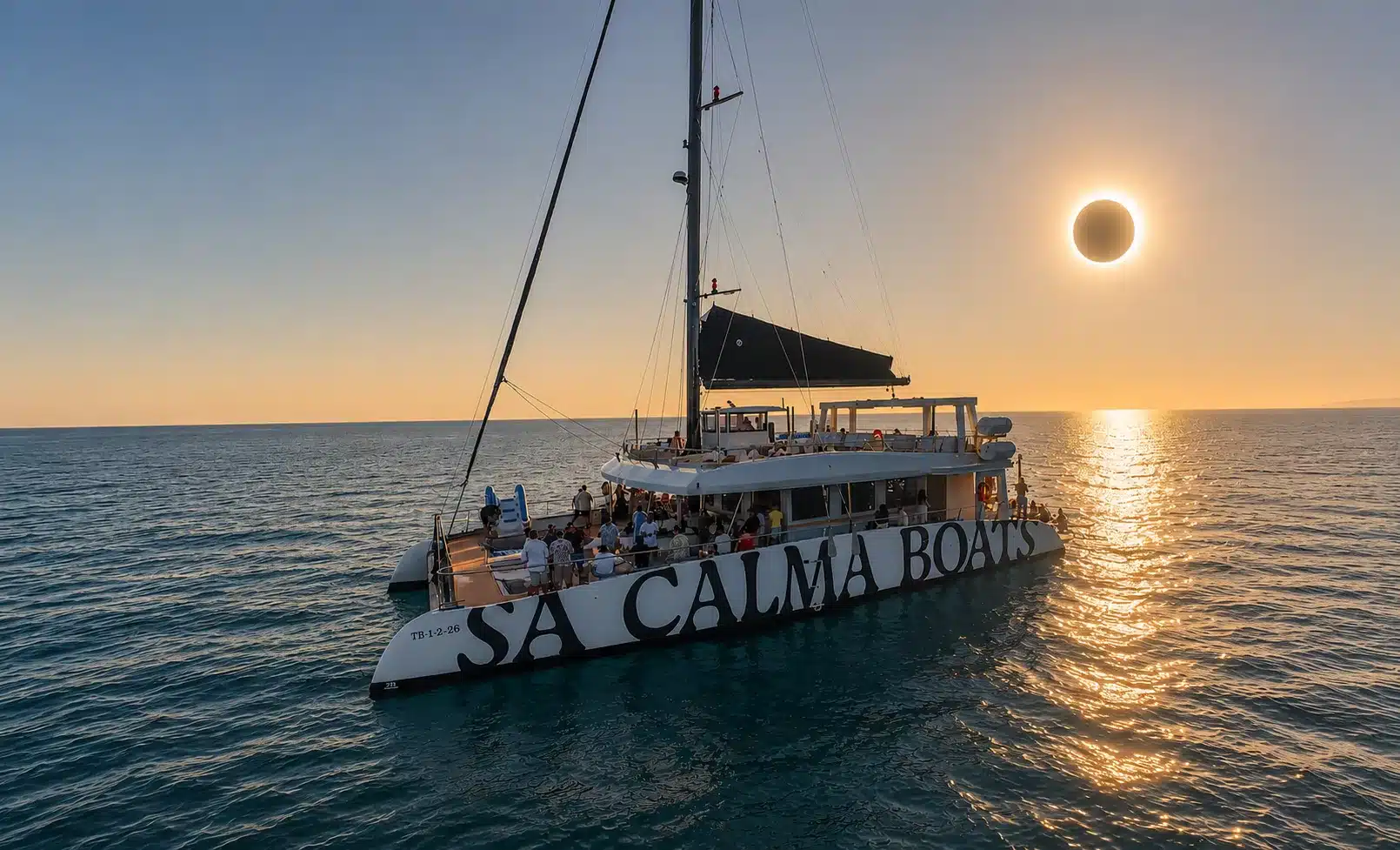 Sa Calma Boats catamaran during the eclipse at sunset